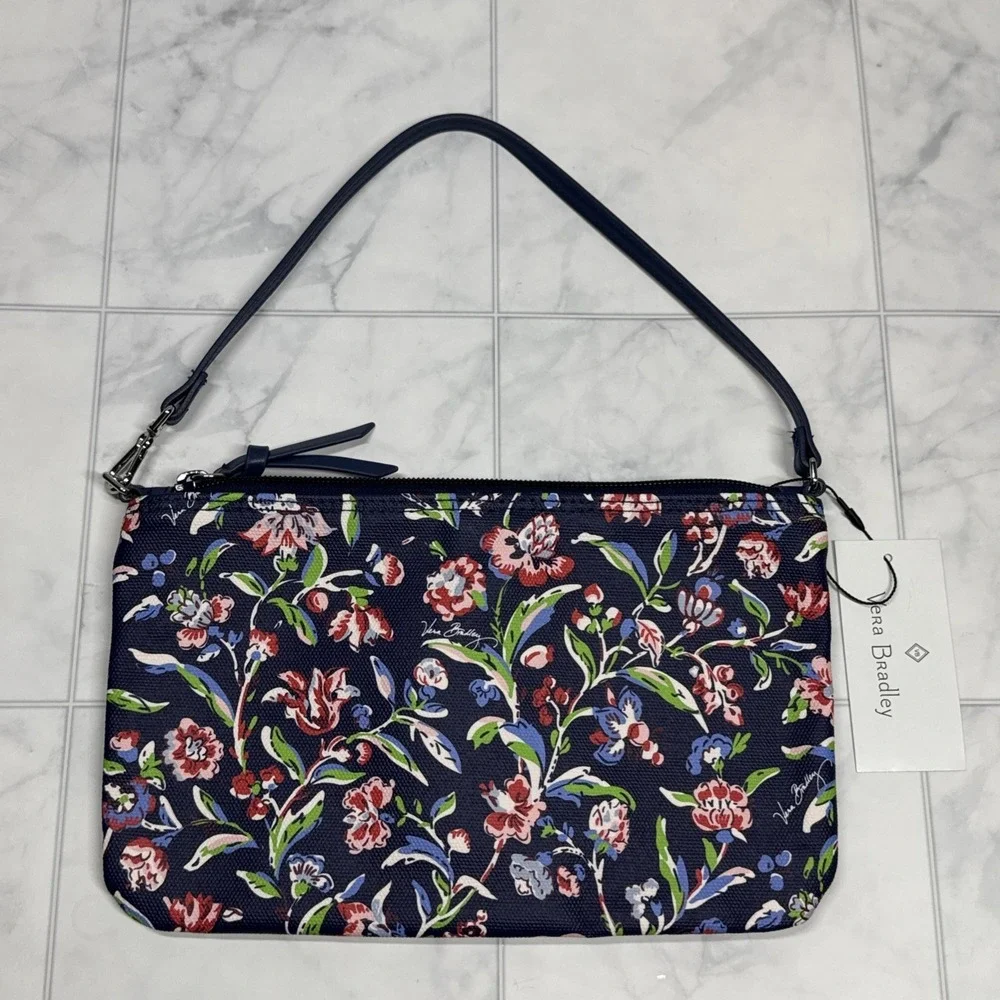 Vera Bradley Convertible Wristlet Purse Faux Leather Trim Perennially Navy NWT